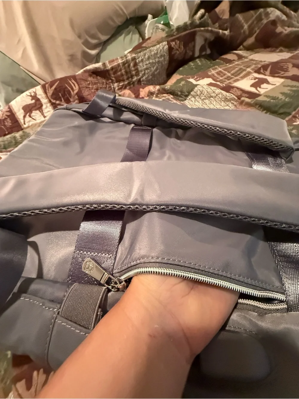 Newbella’s Quilted Fabric Gray Backpack